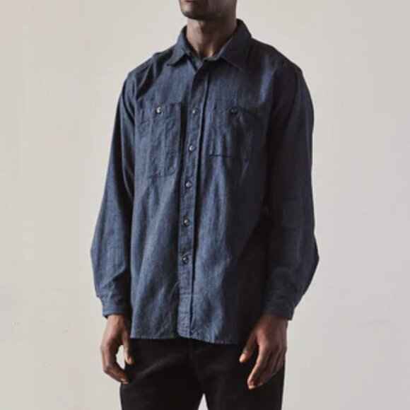 Engineered Garments Cotton Flannel Men's Work Shirt, Navy Melange - Picture 1 of 9